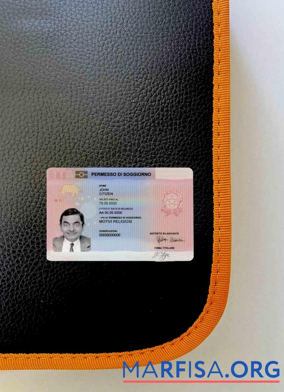 Downloadable Italy residence permit card (soggiorno) photolook FRONT example